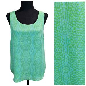 Ellie Kai Womens 100% Silk Sleeveless Tank Blouse Sz 6 Kelly Green Abstract Chic